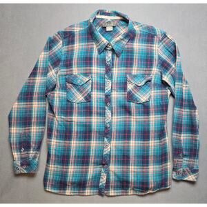 Natural Reflections Blue Plaid‎ Flannel Womens Size XL Soft Lightweight